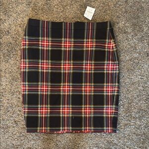 NWT J Crew Plaid Pencil Skirt - Black and Red